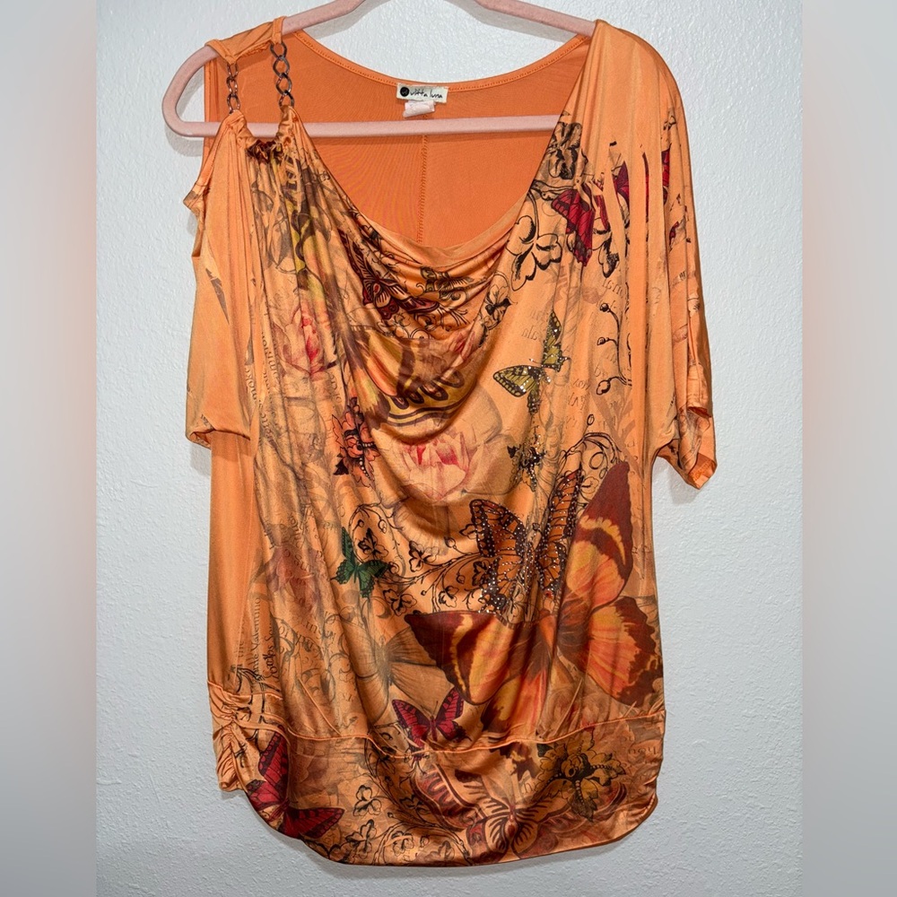 Y2K Vibrant Orange Butterfly Women's Blouse